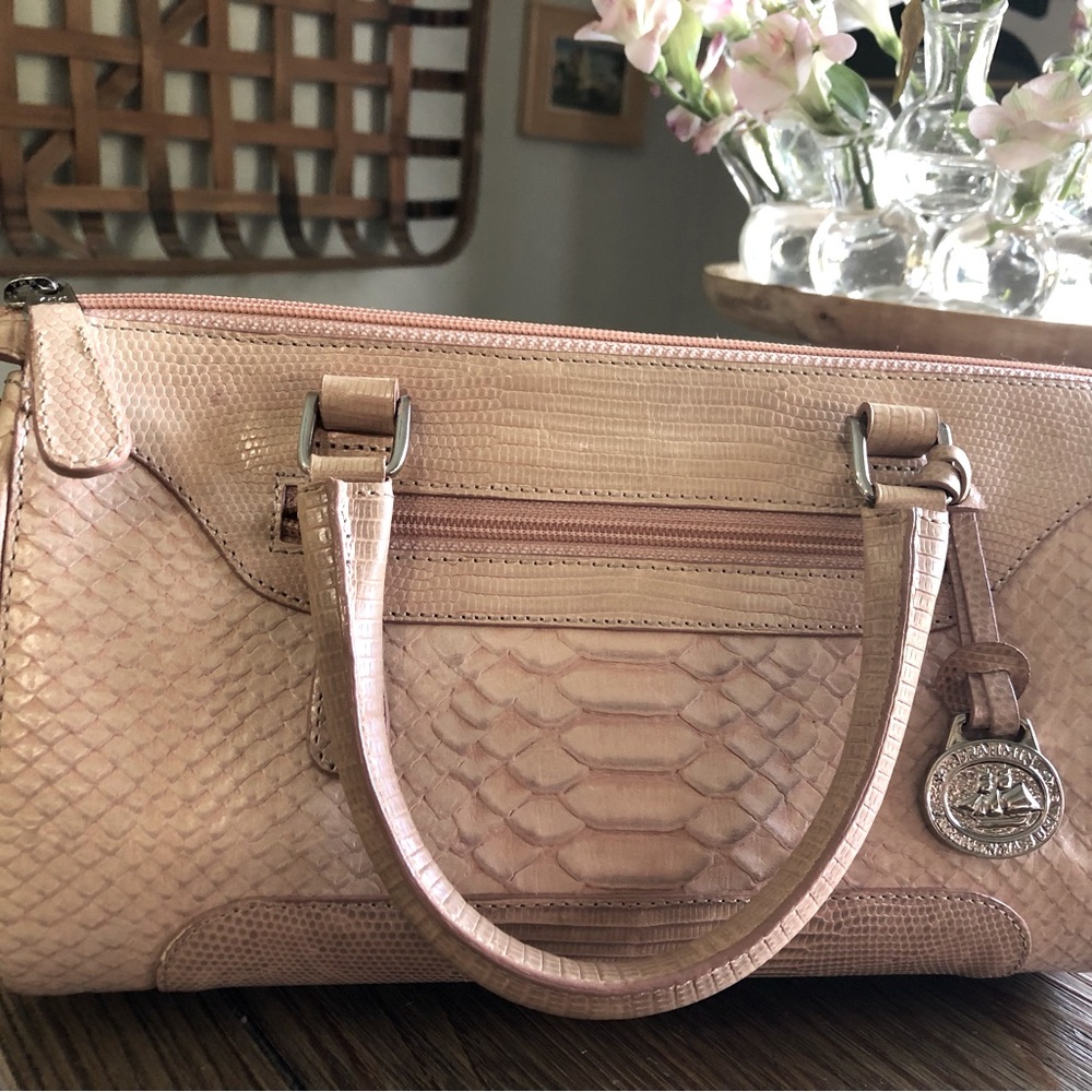 Brahmin pink/salmon/apricot crocodile satchel.